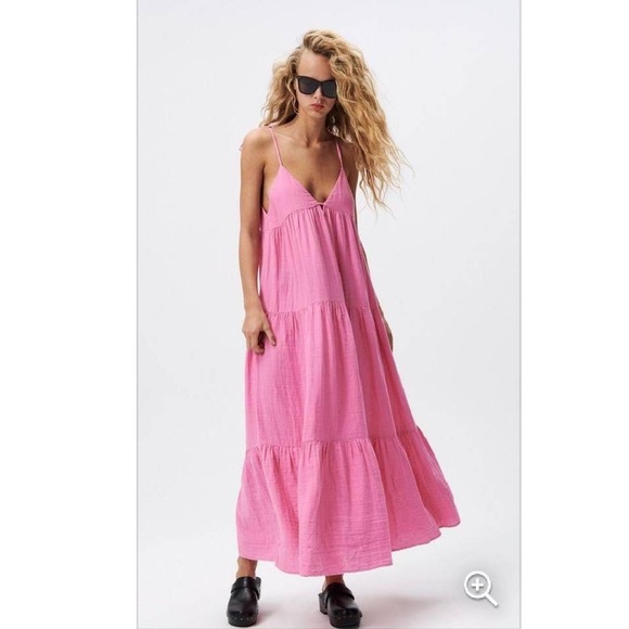 Zara Dresses & Skirts - NWT ZARA cotton pink gauze tiered maxi dress S